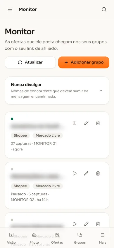 Tela Monitor do ClickSpy aberta no celular.